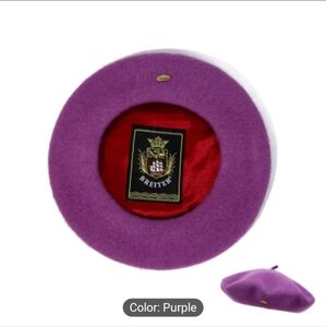 Purple Wool Beret with Satin Lining